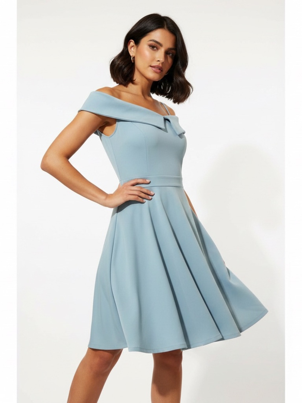 One-Shoulder Light Blue Cocktail Dress with Draped Detail
